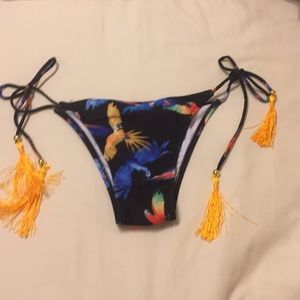 Navy tassel bird print bikini bottom